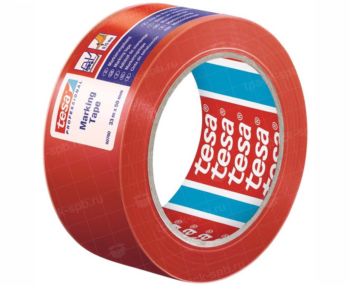 Лента для напольной разметки Tesa 60760-50мм*33м, красный